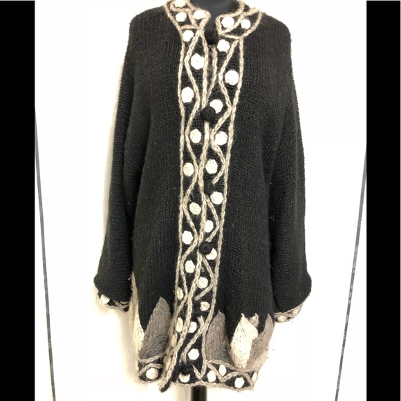 100% wool lined sweater coat Unique longer back cp - Picture 2 of 8